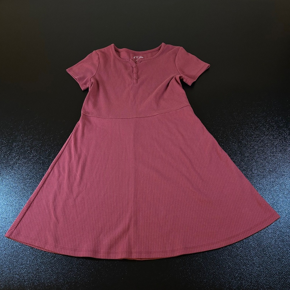 Art Class Ribbed Dress Casual‎ Button Front A-Line Pink/Red Girls Large (10/12)